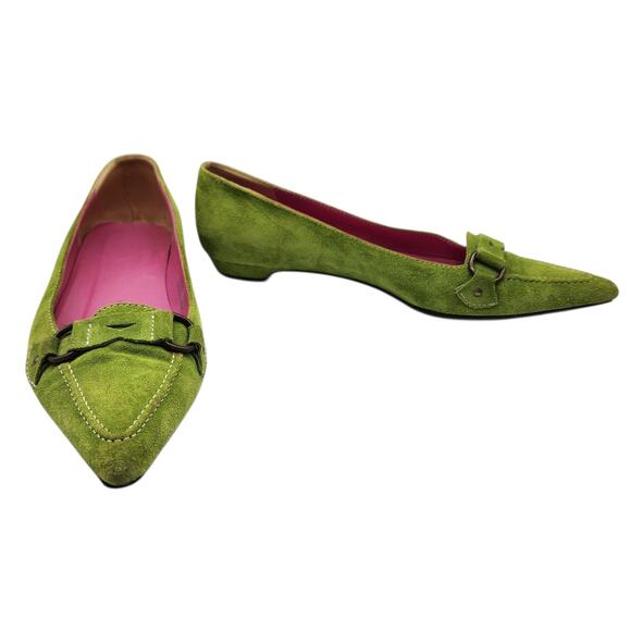 J.Crew Suede Flats – Green Pointed Toe with Buckle Detail & Pink Insole 7.5 - Picture 1 of 8